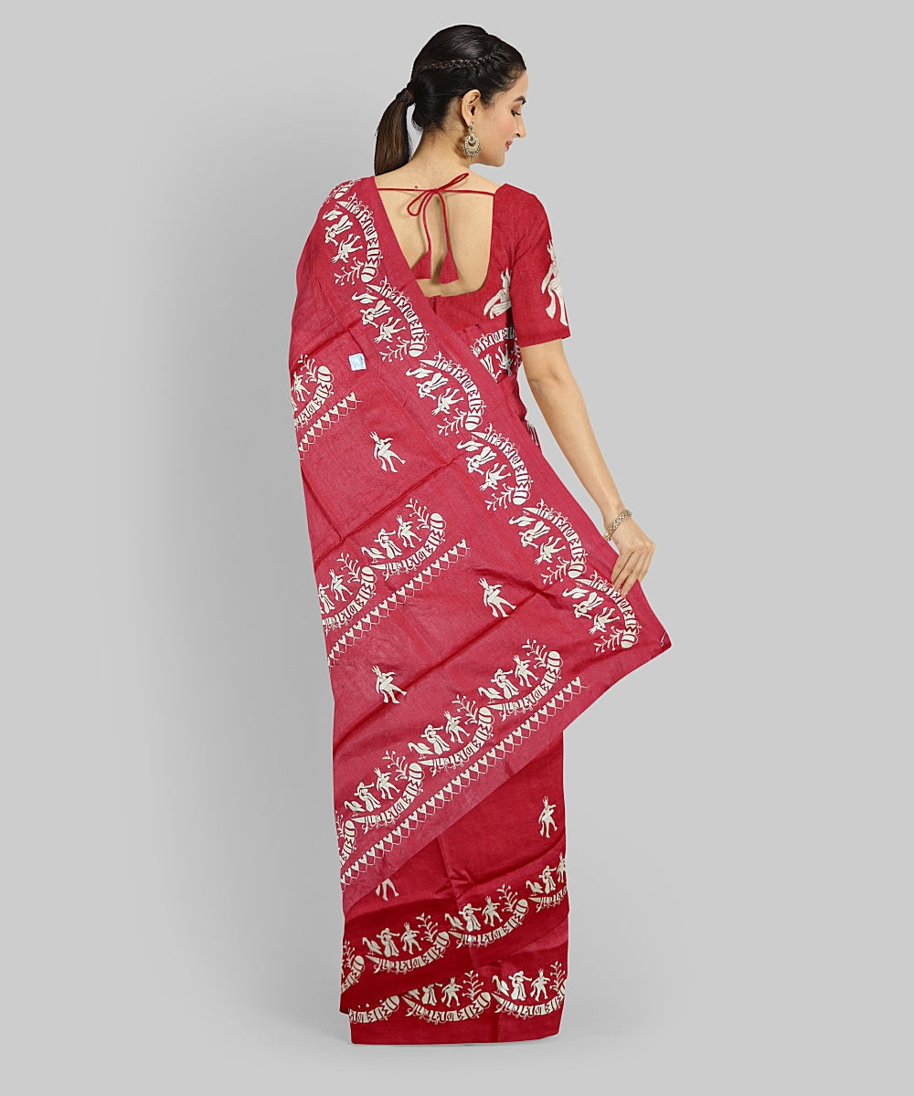 Dark Red Silk Handloom Gopalpur Tussar Saree