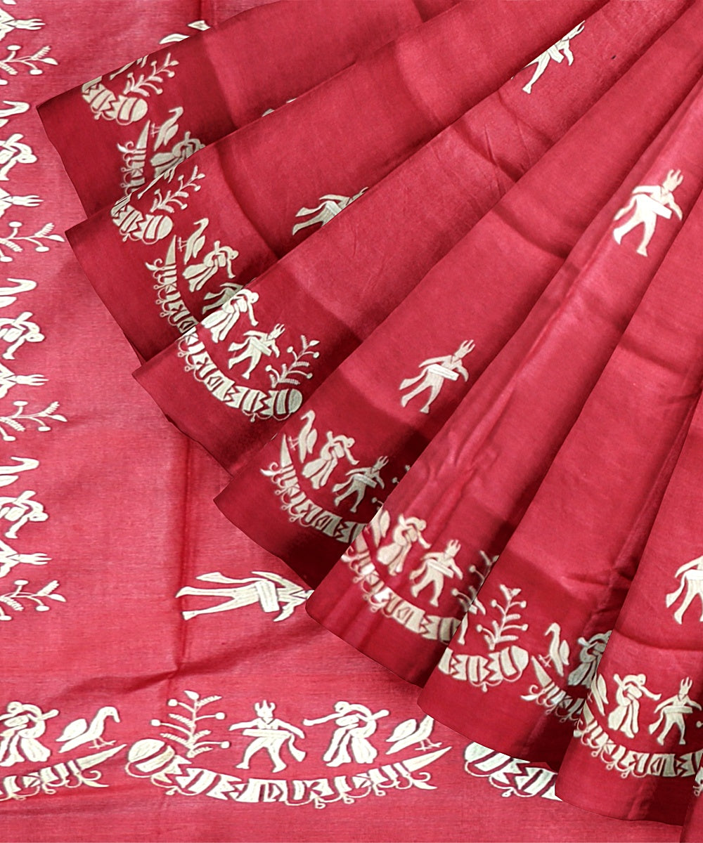 Dark Red Silk Handloom Gopalpur Tussar Saree