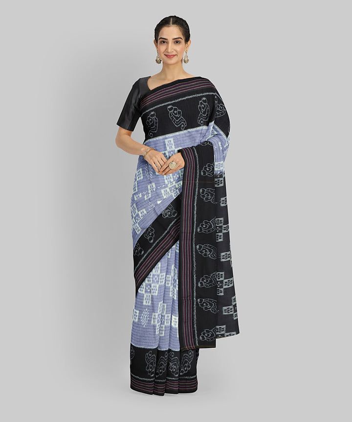 Grey Black Cotton Handloom Nuapatna Saree