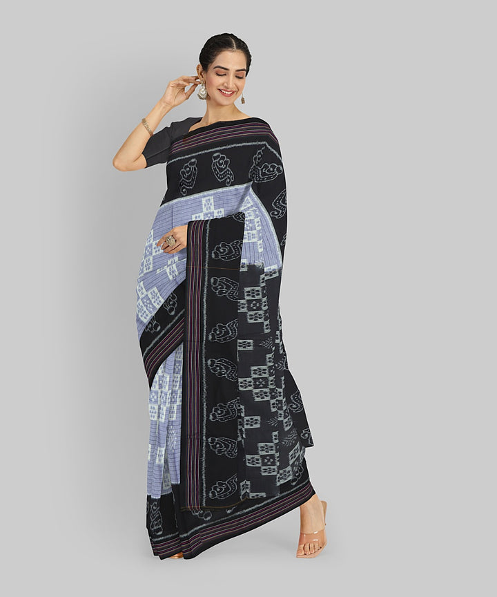Grey Black Cotton Handloom Nuapatna Saree