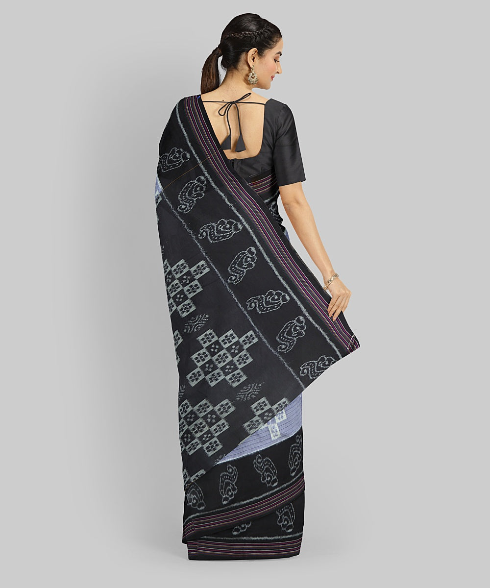 Grey Black Cotton Handloom Nuapatna Saree