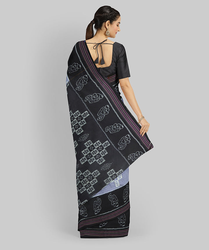 Grey Black Cotton Handloom Nuapatna Saree
