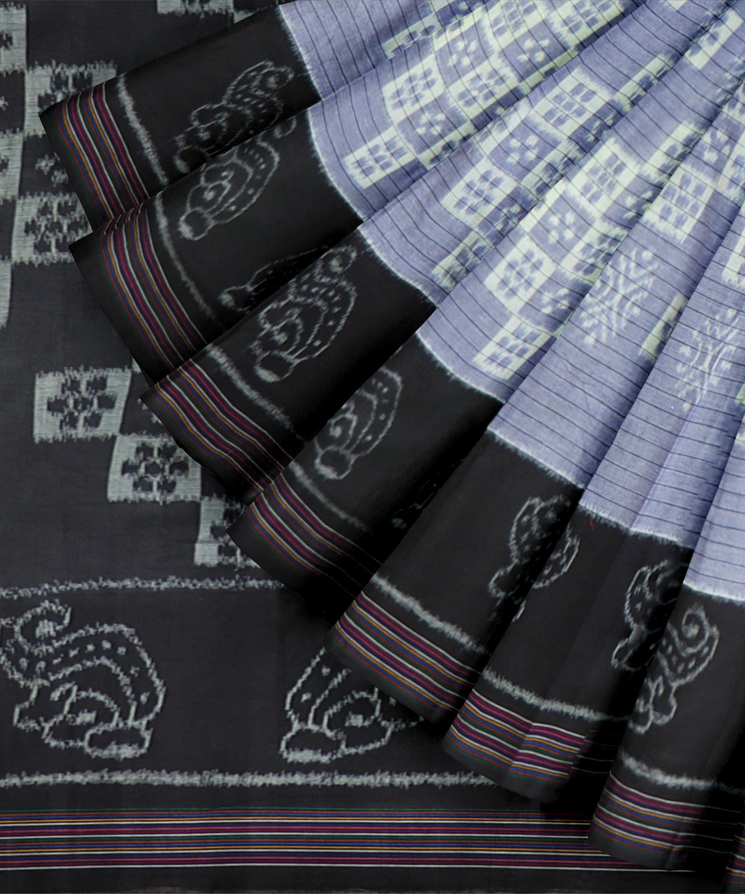 Grey Black Cotton Handloom Nuapatna Saree