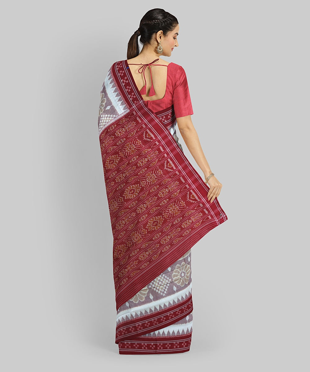 Beige Maroon Cotton Handloom Nuapatna Saree