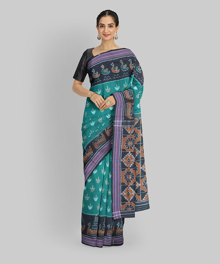 Dark Green Black Cotton Handloom Nuapatna Saree