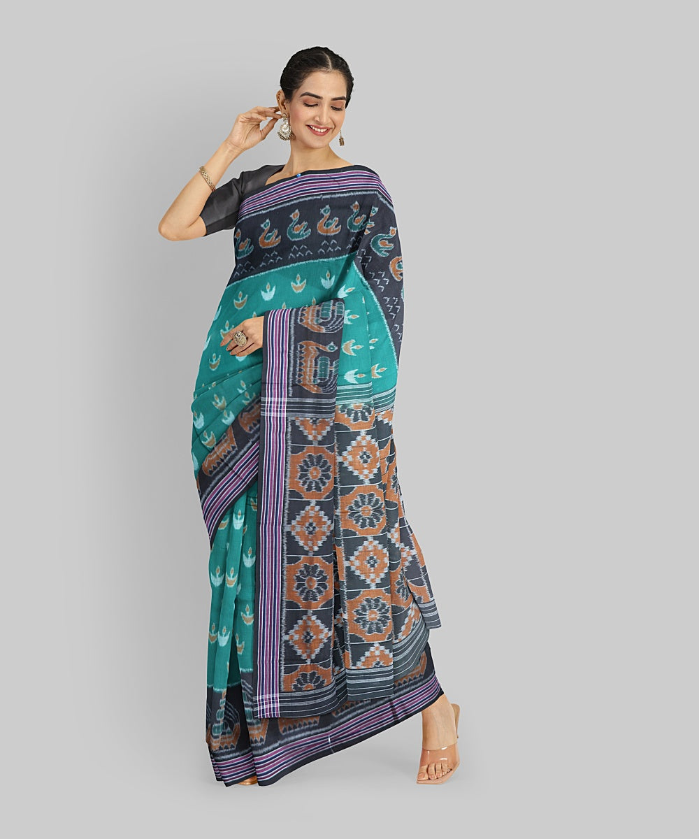 Dark Green Black Cotton Handloom Nuapatna Saree
