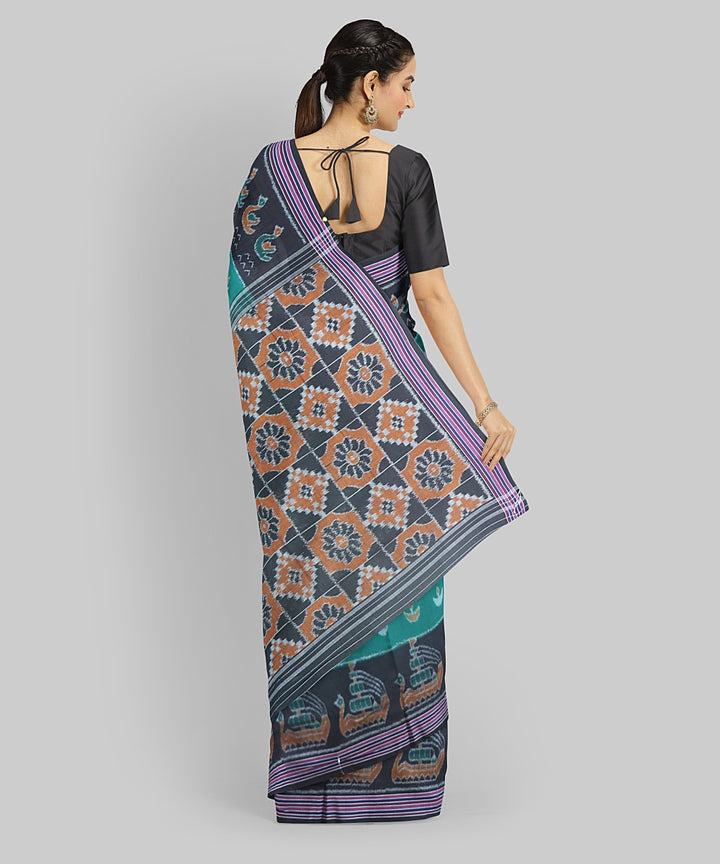 Dark Green Black Cotton Handloom Nuapatna Saree