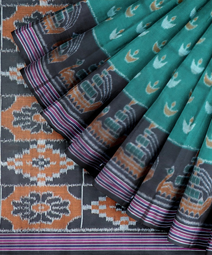 Dark Green Black Cotton Handloom Nuapatna Saree
