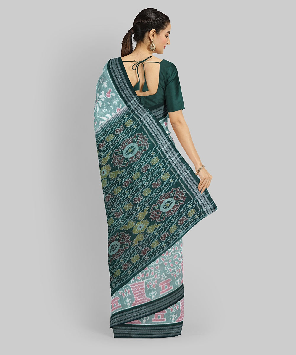 Grey Dark Green Cotton Handloom Nuapatna Saree