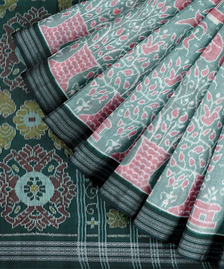 Grey Dark Green Cotton Handloom Nuapatna Saree