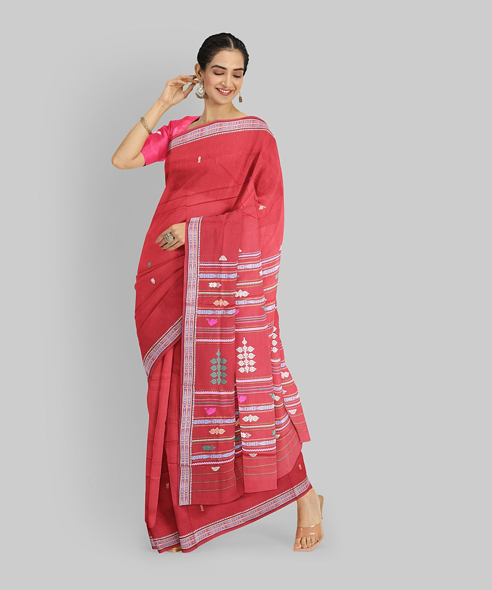Red Cotton Handloom Bomkai Santal Saree