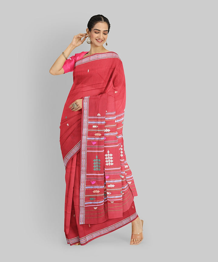 Red Cotton Handloom Bomkai Santal Saree