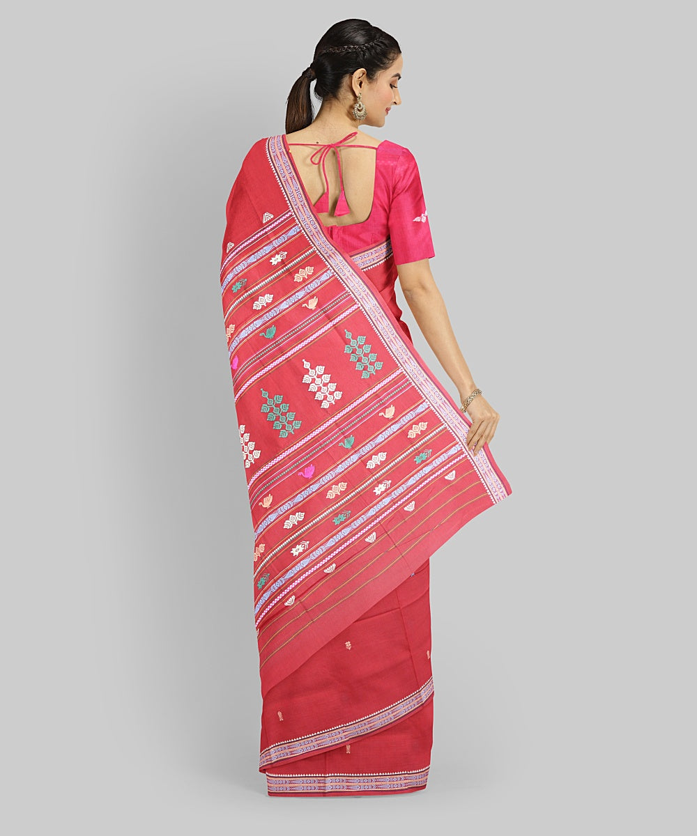 Red Cotton Handloom Bomkai Santal Saree