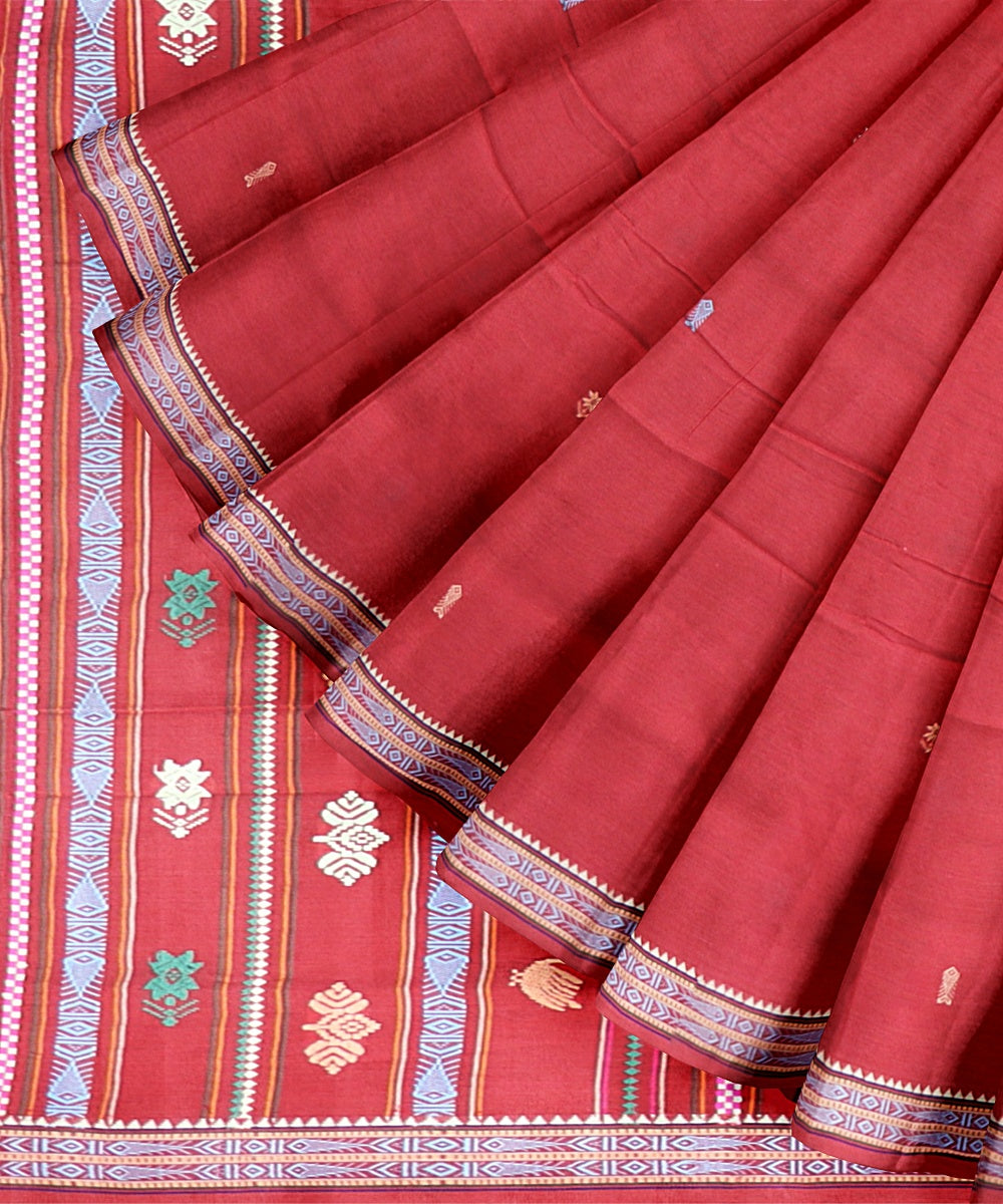 Red Cotton Handloom Bomkai Santal Saree