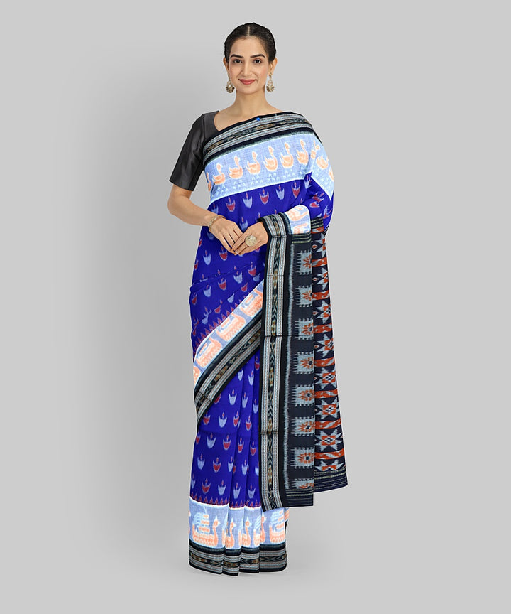 Cyan Blue Black Cotton Handloom Nuapatna Saree