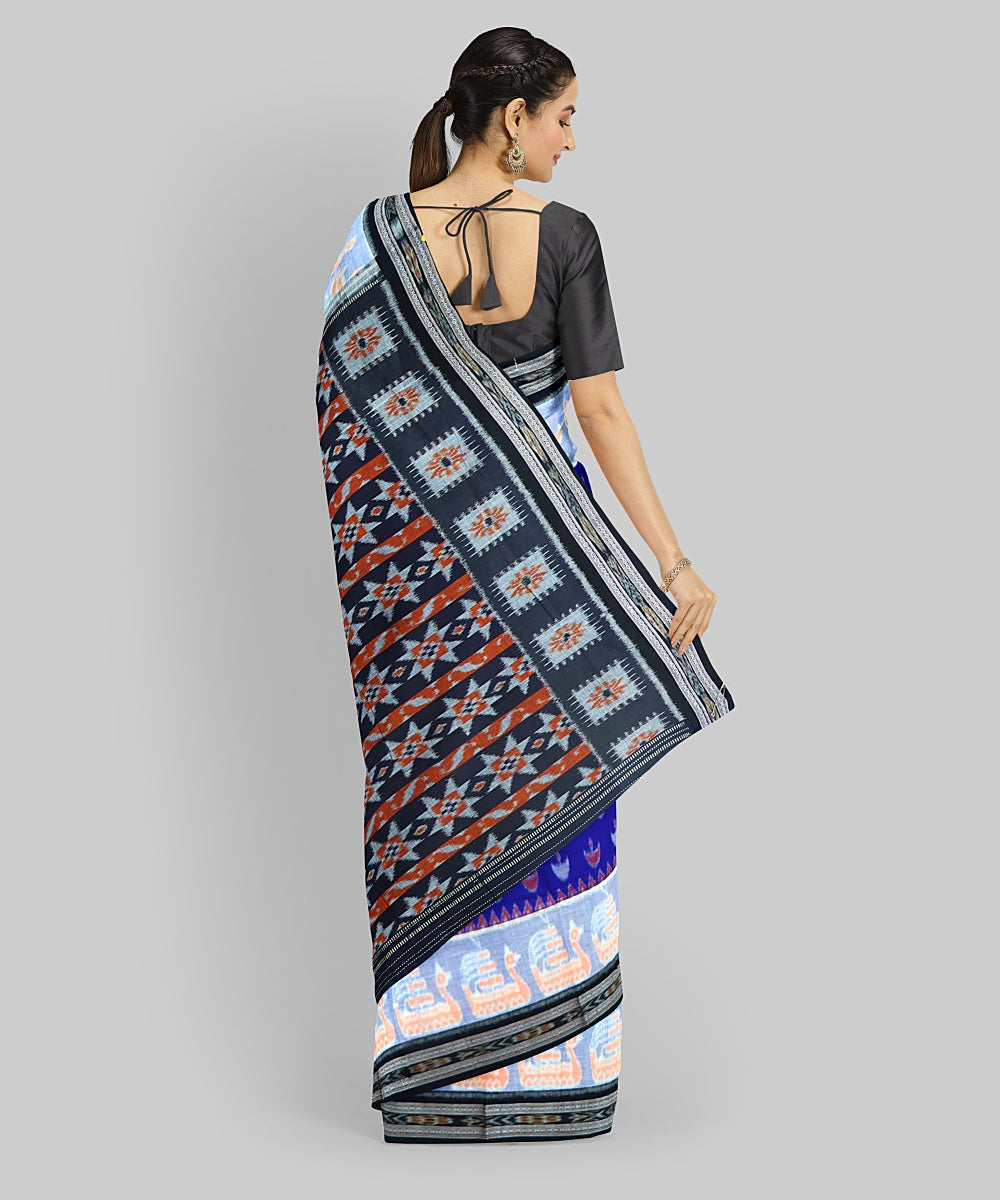 Cyan Blue Black Cotton Handloom Nuapatna Saree