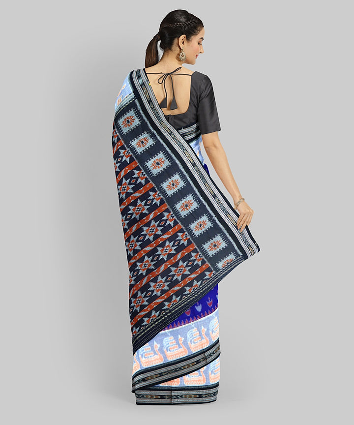 Cyan Blue Black Cotton Handloom Nuapatna Saree