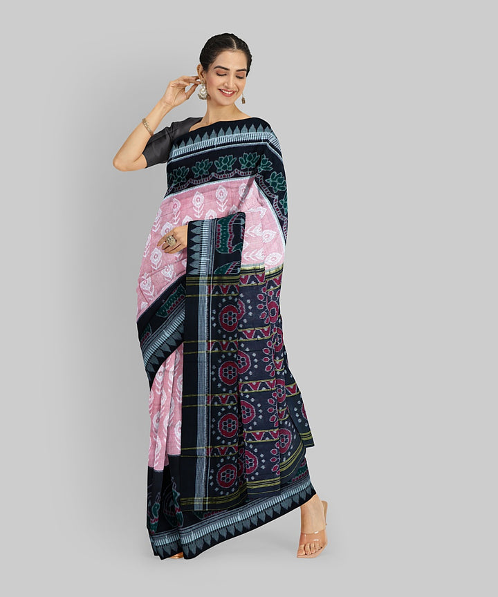 Beige Black Cotton Handloom Nuapatna Saree