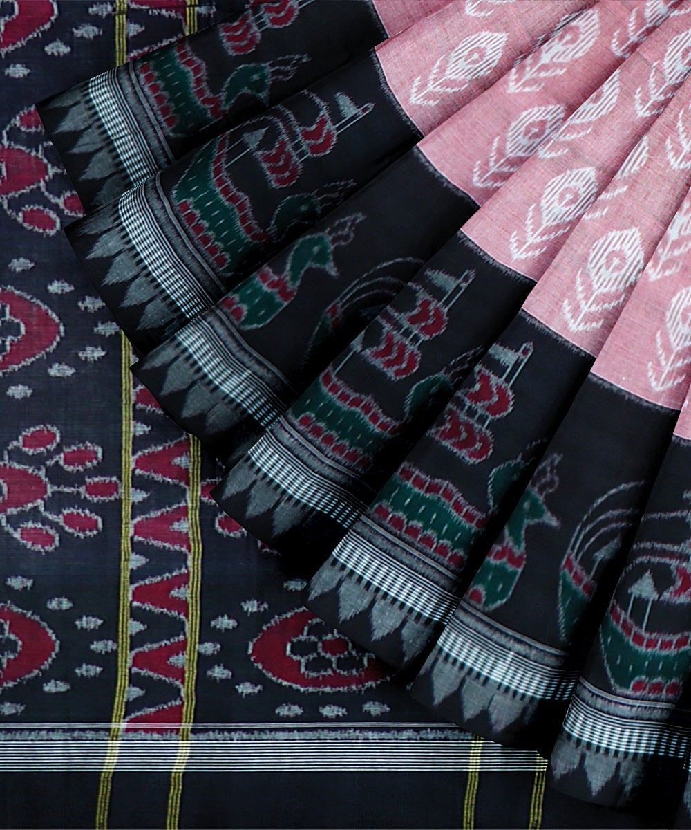 Beige Black Cotton Handloom Nuapatna Saree