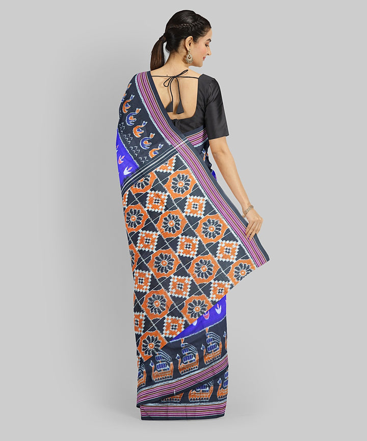 Cyan Blue Black Cotton Handloom Nuapatna Saree