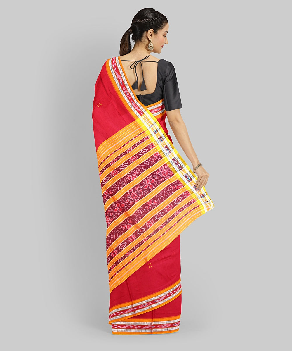 Red Orange Cotton Handloom Nuapatna Saree