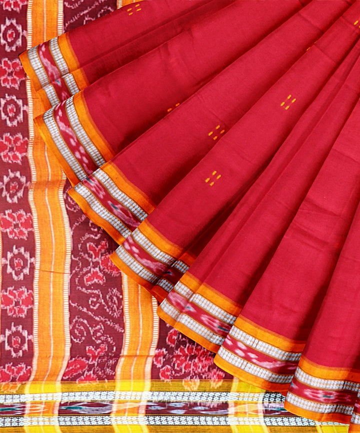 Red Orange Cotton Handloom Nuapatna Saree
