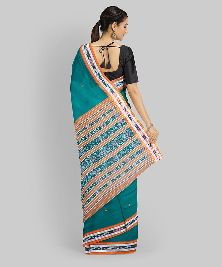 Dark Green Orange Cotton Handloom Nuapatna Saree