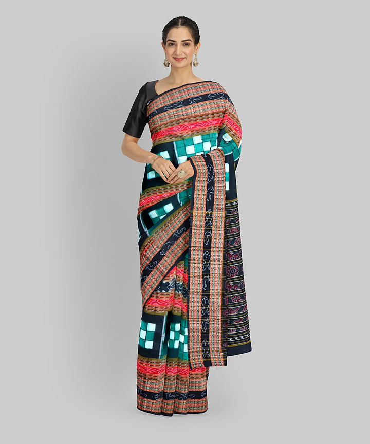 Dark Green Black Cotton Handloom Bichitrapuri Saree