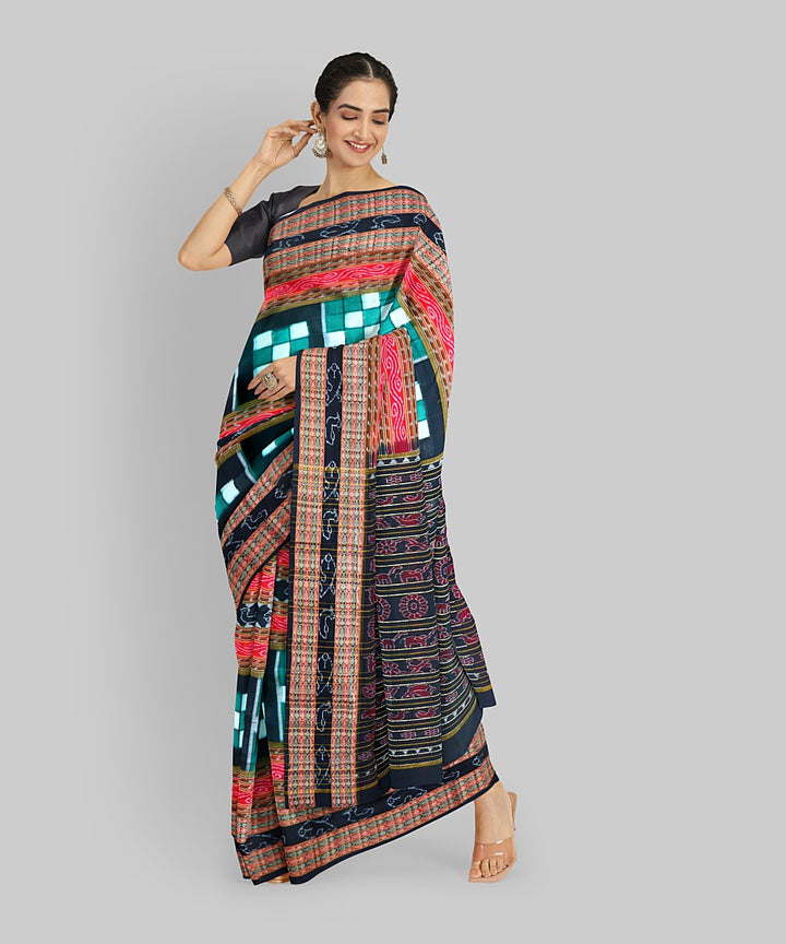 Dark Green Black Cotton Handloom Bichitrapuri Saree
