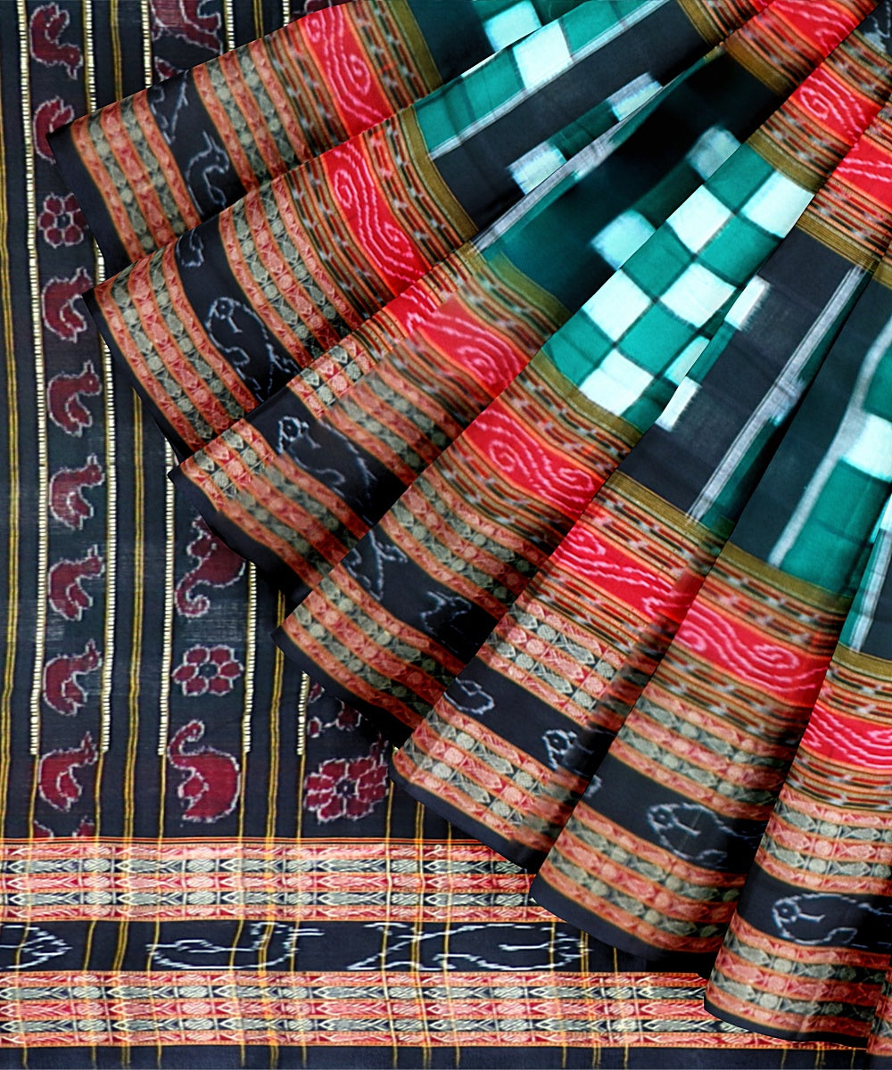 Dark Green Black Cotton Handloom Bichitrapuri Saree