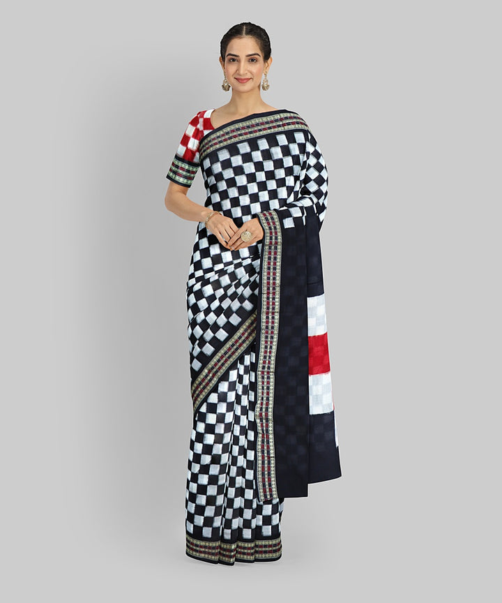White Black Cotton Handloom Sambalpuri Saree