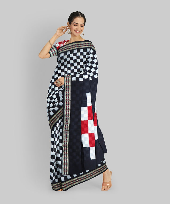 White Black Cotton Handloom Sambalpuri Saree