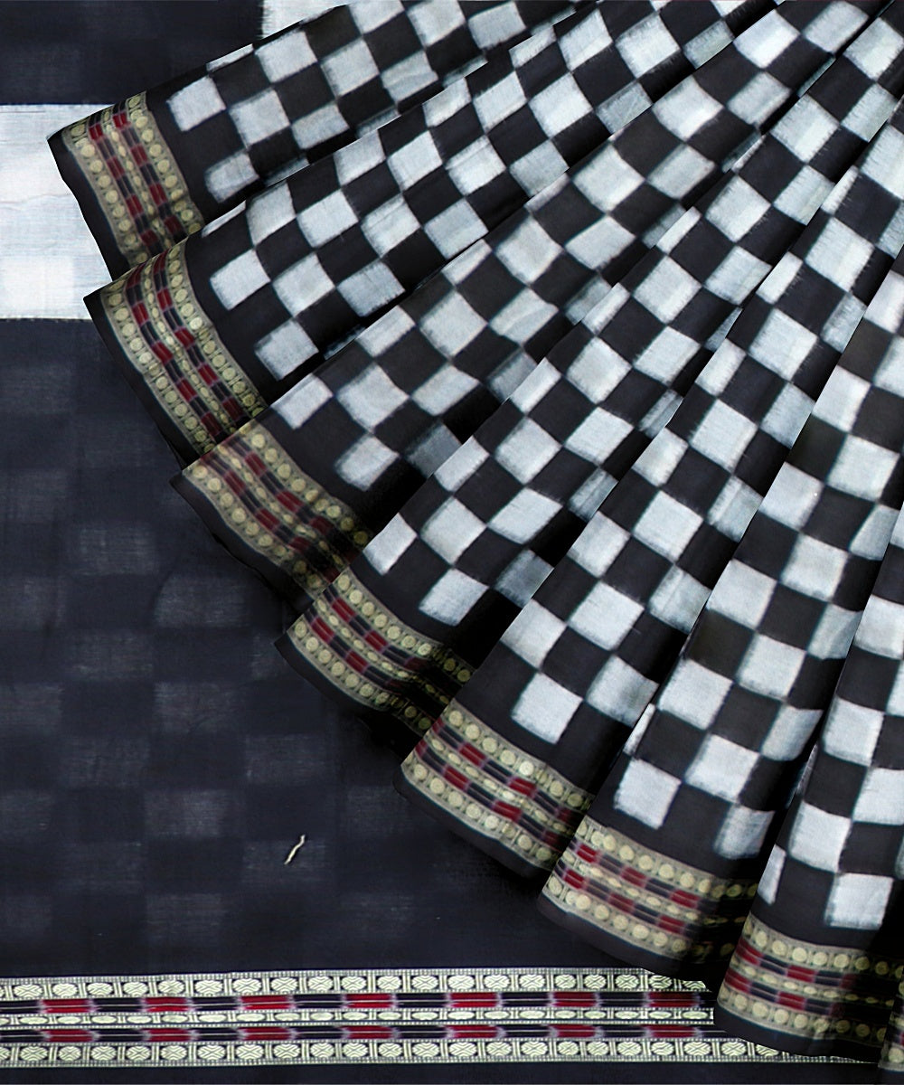 White Black Cotton Handloom Sambalpuri Saree