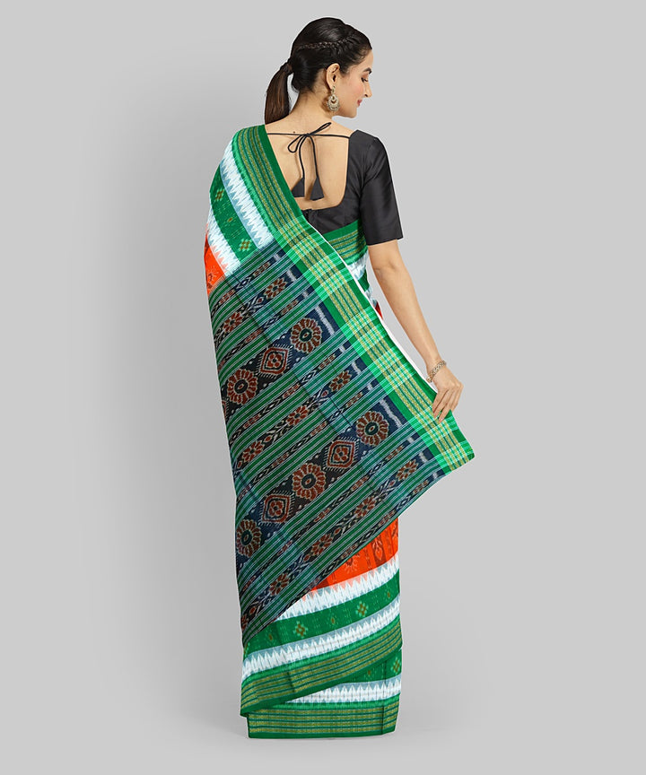 Orange Dark Green Cotton Handloom Nuapatna Saree