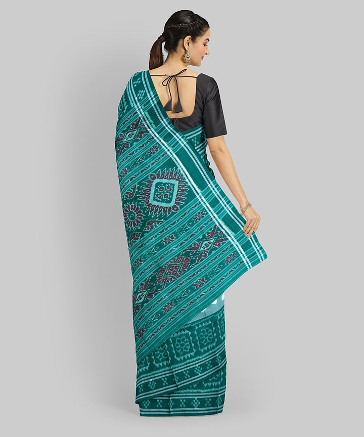 Cyan Green Dark Green Cotton Handloom Nuapatna Saree