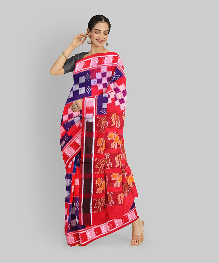 Multicolor Dark Red Cotton Handloom Nuapatna Saree