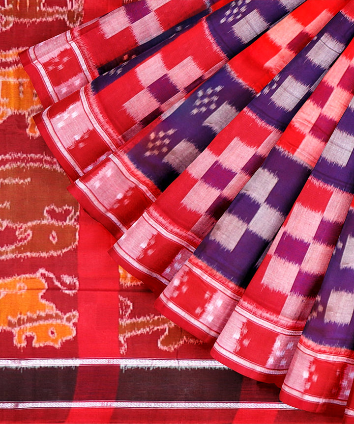 Multicolor Dark Red Cotton Handloom Nuapatna Saree