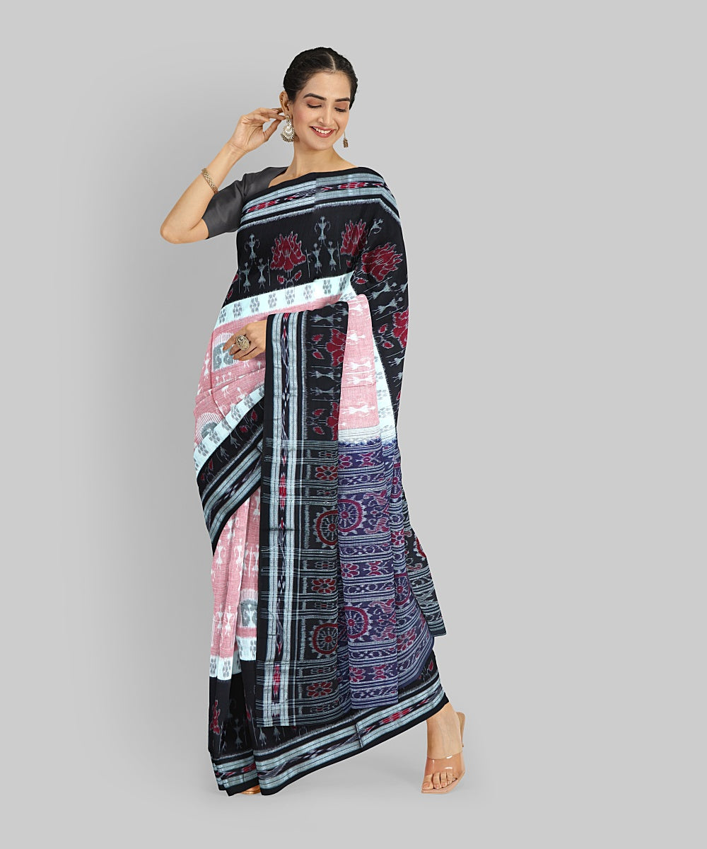 Beige Black Cotton Handloom Nuapatna Saree