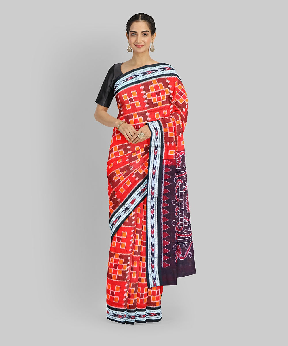 Multicolor Black Cotton Handloom Nuapatna Saree