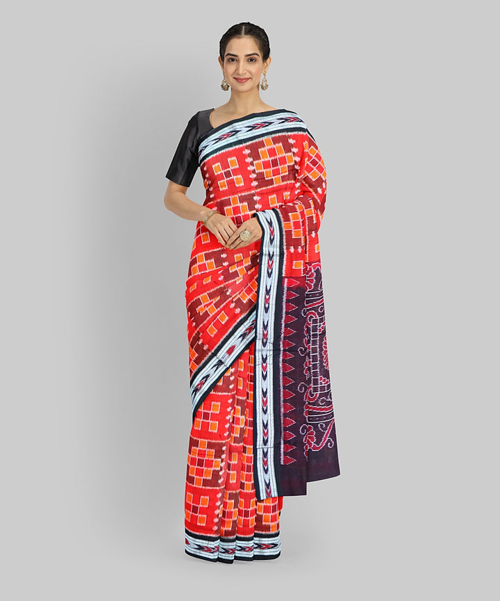 Multicolor Black Cotton Handloom Nuapatna Saree