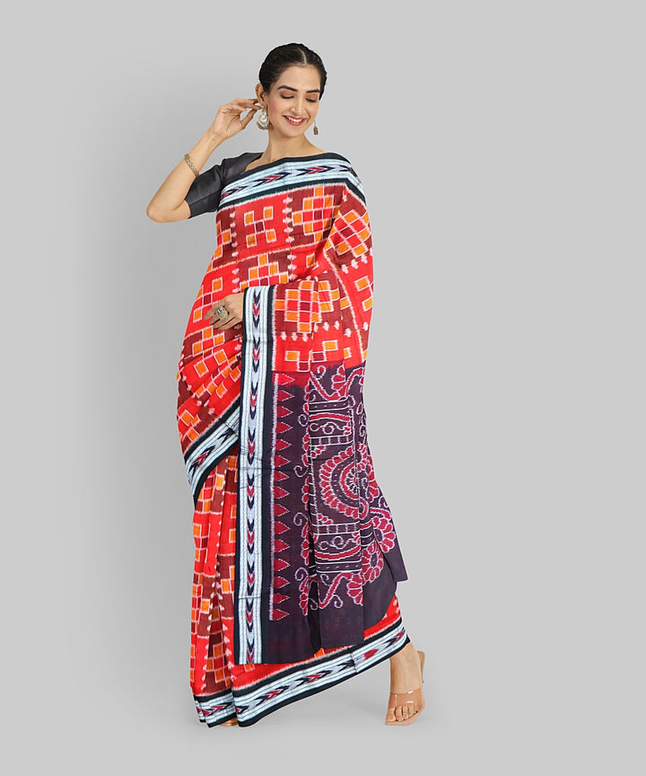 Multicolor Black Cotton Handloom Nuapatna Saree
