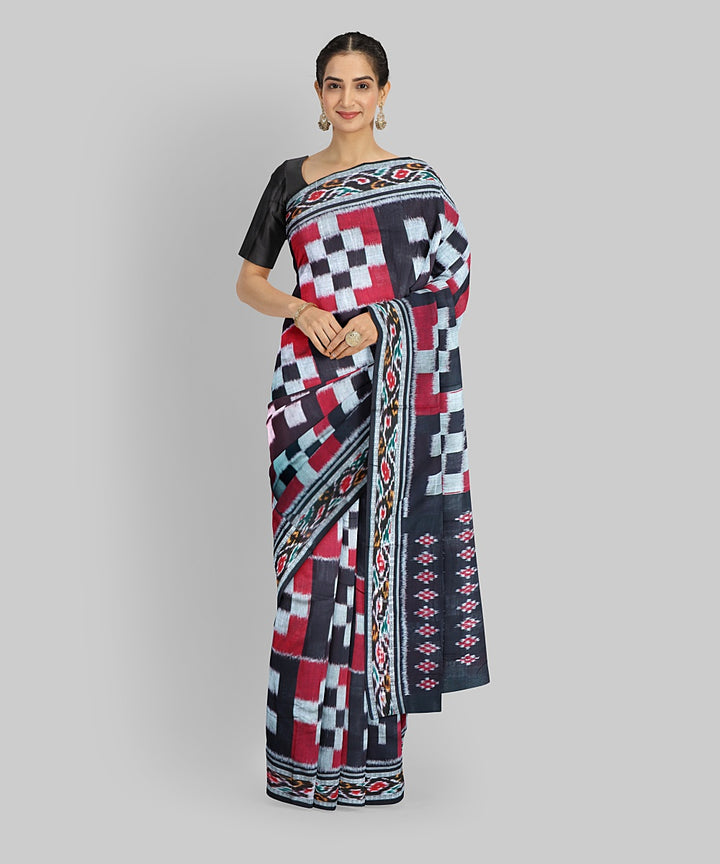 Multicolor Black Cotton Handloom Nuapatna Saree