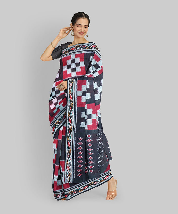 Multicolor Black Cotton Handloom Nuapatna Saree