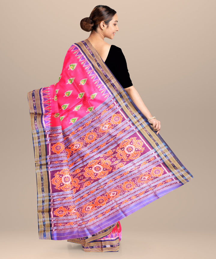 Bright pink dark blue silk handloom khandua saree