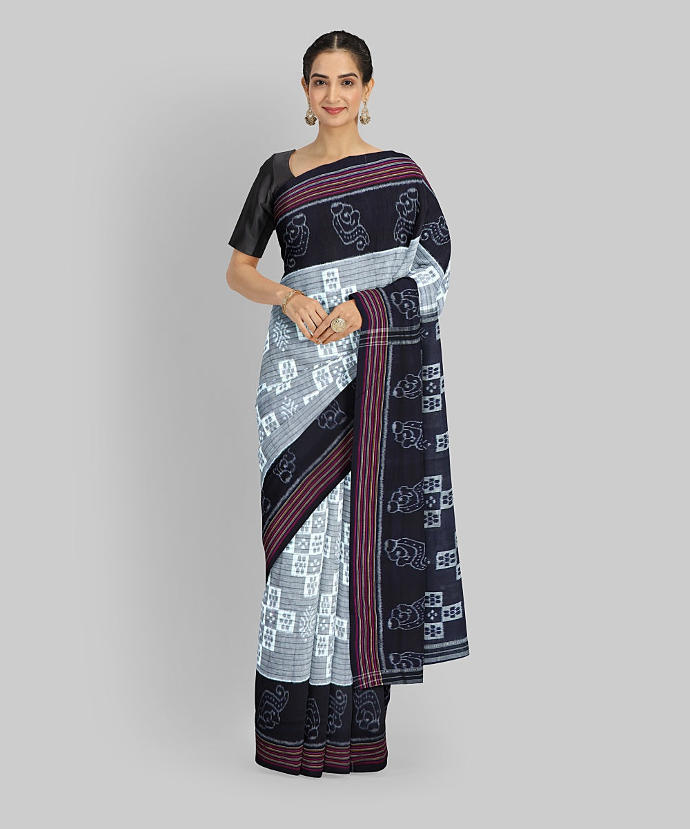 Grey Black Cotton Handloom Nuapatna Saree