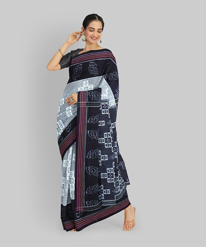 Grey Black Cotton Handloom Nuapatna Saree