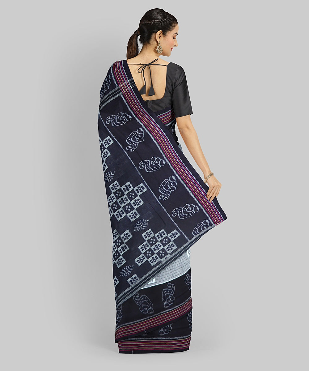 Grey Black Cotton Handloom Nuapatna Saree