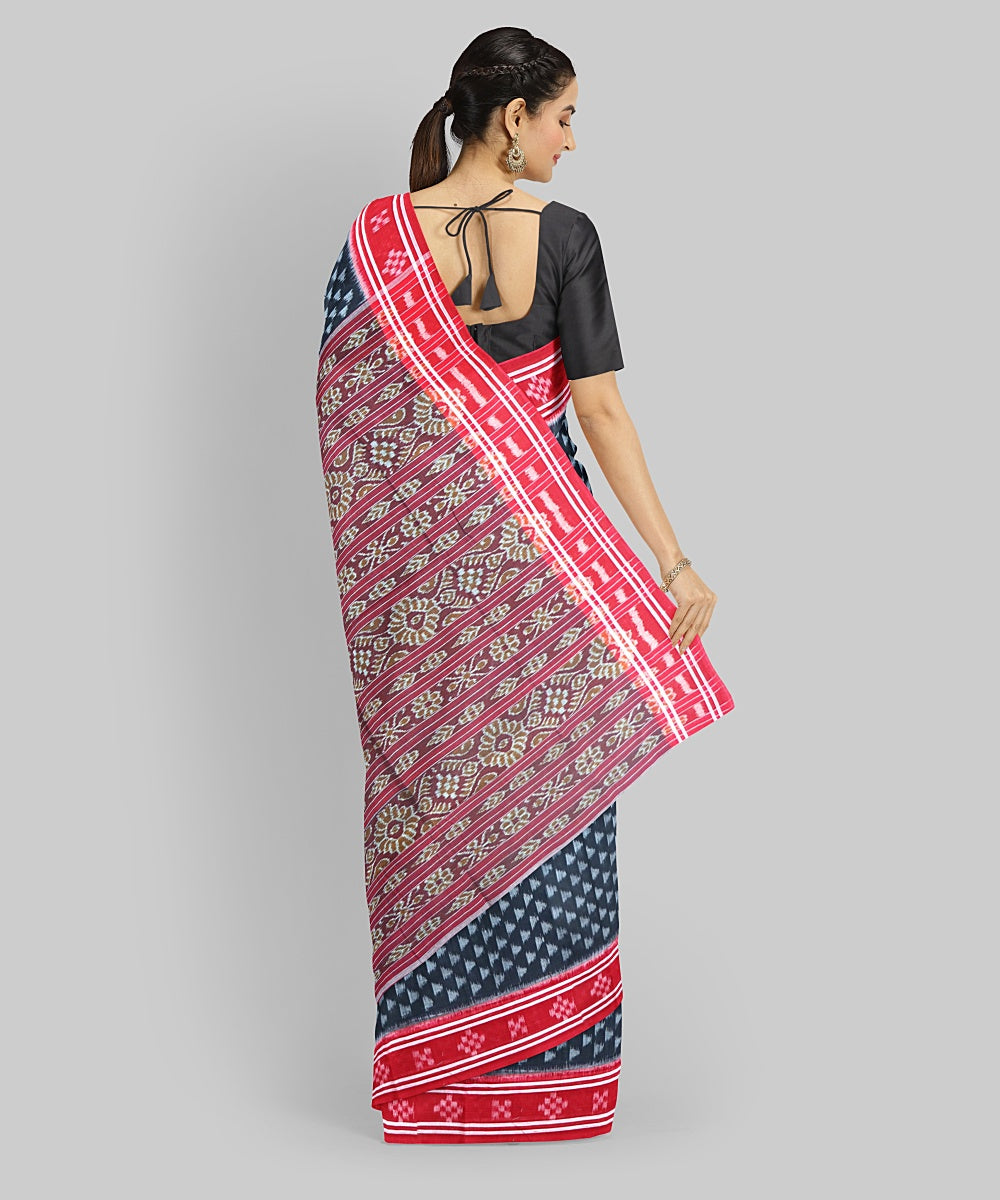 Black Dark Red Cotton Handloom Nuapatna Saree