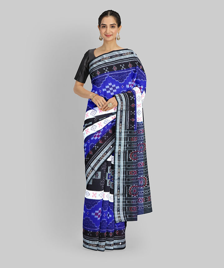 Multicolor Black Cotton Handloom Nuapatna Saree