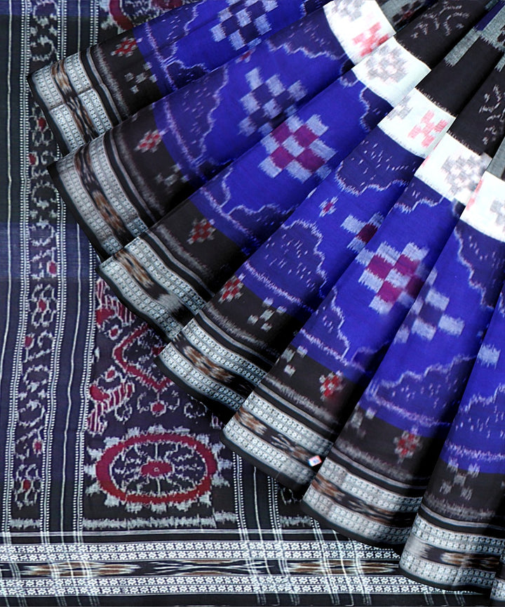 Multicolor Black Cotton Handloom Nuapatna Saree